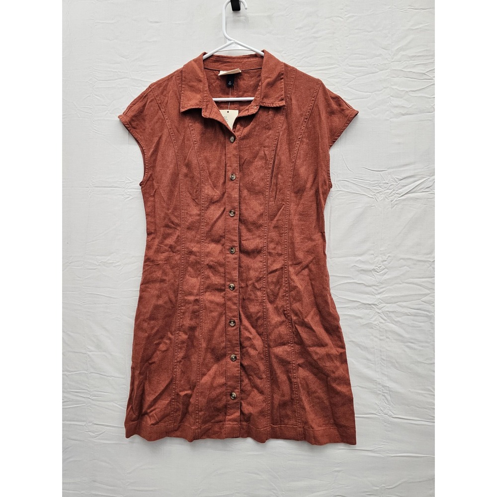 Universal Thread Womens Button Front Mini Dress Orange Linen Blend Casual Size M